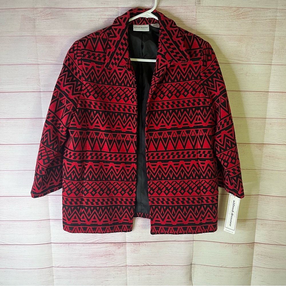 Alfred Dunner NWT Red & Black Geometric Aztec Jacket Blazer Size 12